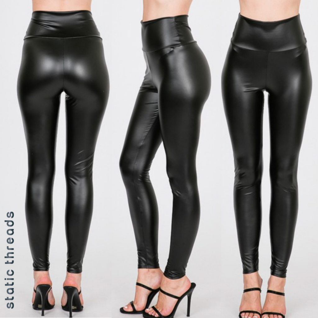 Black Faux Leather High Waist Leggings – Static Threads