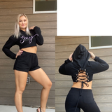 Pink or Black High Waisted Sweats with Crop tip: Sexy Biz Babe Sweats Crop Top & Shorts