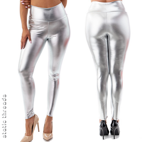Metallic Faux Leather Leggings - Choose Color Rose Gold or Silver High Waist leggings