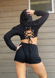 Pink or Black High Waisted Sweats with Crop tip: Sexy Biz Babe Sweats Crop Top & Shorts