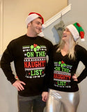 Matching Couples Ugly Christmas Sweaters - On the Naughty List