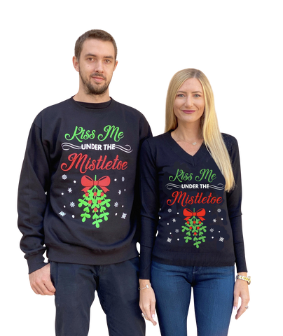 Matching Couples Ugly Christmas Sweaters - Kiss Me Under the Mistletoe