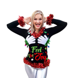 Feel The Joy Sweater Womens Ugly Christmas Sweater- Black RUNS SLIM