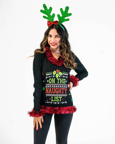 On the Naughty List 3D Ugly Christmas Sweater Womens  -  IN STOCK READY to SHIP
