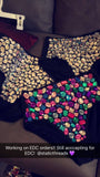 EDC Rave Outfit - Jeweled Rhinestone Strappy Bra and Black Jeweled High Waisted Bottoms, Multicolored - festival outfit