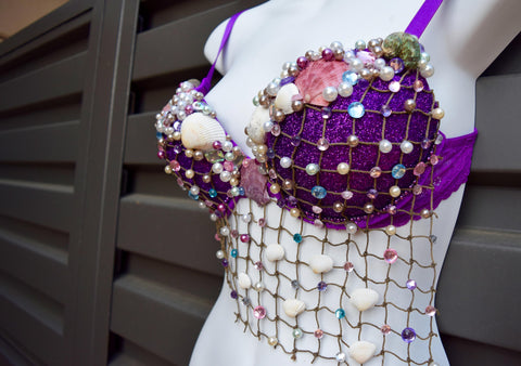 Mermaid Rave Bra - Purple Mermaid Bra, Mermaid Top, Sexy Mermaid Costume, Rave Top, Mermaid top, Mermaid rave top