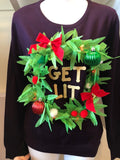Ugly Christmas Sweater | Womens Ugly Christmas Sweater | Get Lit Marijuanna Christmas Sweater |  Ugly Christmas sweater Womens |