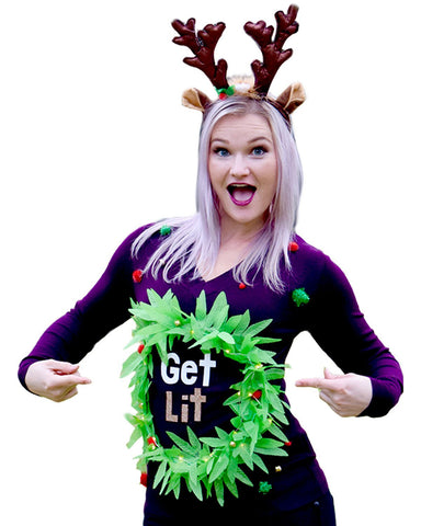 Ugly Christmas Sweater | Womens Ugly Christmas Sweater | Get Lit Marijuanna Christmas Sweater |  Ugly Christmas sweater Womens |