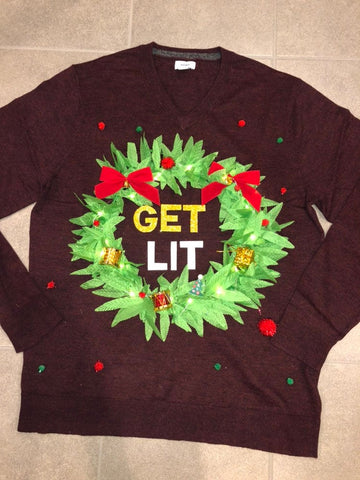 Ugly Christmas Sweater Mens / Get Lit Sweater with LED LIGHT UP Wreath / Ugly Christmas sweater |