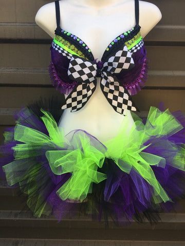 Mad Hatter Costume- Rave Bra and bottoms! Sexy halloween costume - halloween rave outfit - mad hatter rave bra