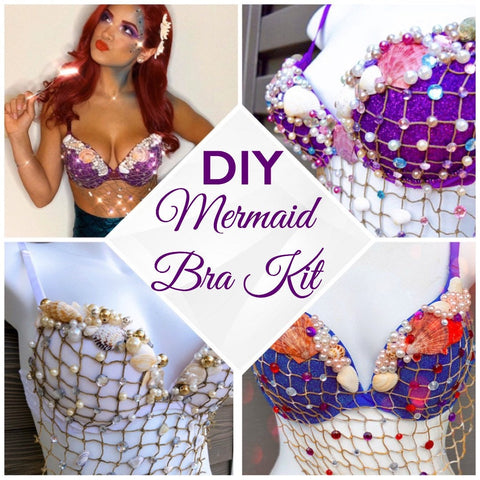DIY Mermaid Rave Bra KIT, Mermaid Rave Bra kit - Choose Color - Bra NOT included -