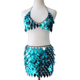 Holographic Rave Outfit, Blue Chain Body Jewelry, Blue iridescent festival chain