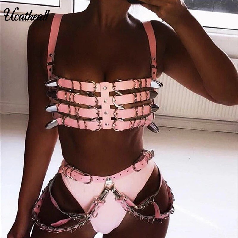 Faux Leather Body Harness Set, Sexy Harness with skirt, Gothic Harness Set, Choose color