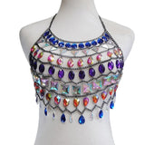 Rhinestone Festival Top, Rave Top, Body Chain Halter top