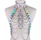 Holographic chain Harness and belt, Silver Holographic harness, festival outfit