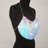 Festival Top, Colorful Sequin Rave Top, Body Chain Halter top