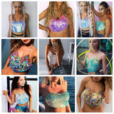 Festival Top, Colorful Sequin Rave Top, Body Chain Halter top