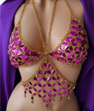Jewelry Top, Crystal Rave Top, Body Chain Halter top - Choose Color