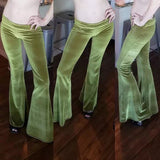 Lime Green Velvet Bellbottom Pants, Women’s Velvet Pants, Festival Pants