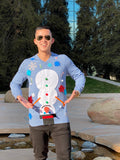 Upside Down Snowman Naughty Christmas Sweater with Dangling Bells