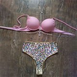 Rhinestone High Waist Bottoms and Pink top with body jewelry