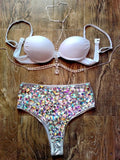 Rhinestone High Waist Bottoms and Pink top with body jewelry