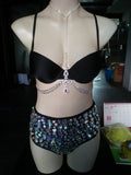 Rhinestone High Waist Bottoms and Pink top with body jewelry