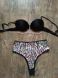 Rhinestone High Waist Bottoms and Pink top with body jewelry