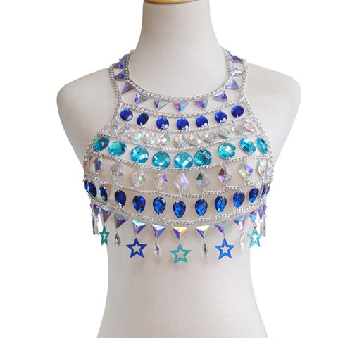 Shiny Star Sequins Two Piece Set Women Body Jewelry set