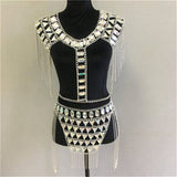 Shiny Gems Two Piece Set Women Hollow Out Crop Top
