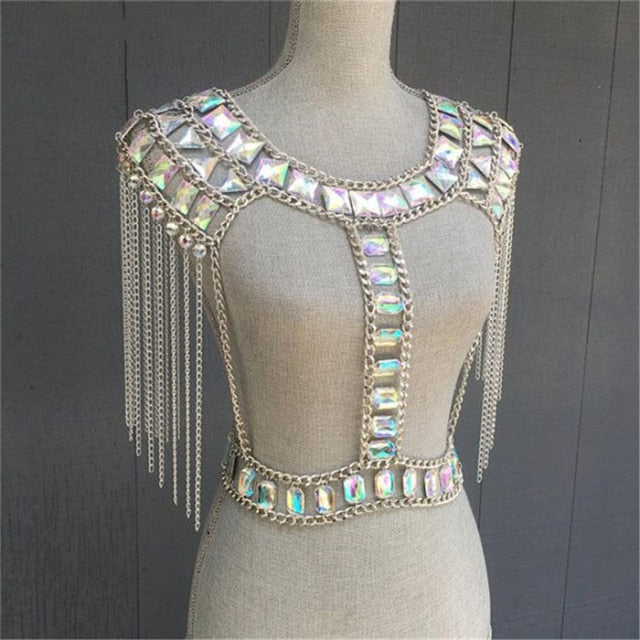 Shiny Gems Two Piece Set Women Hollow Out Crop Top