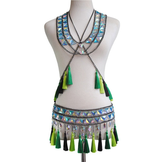 Festival Body Jewelry - Shiny Tassel Gem Body Jewelry