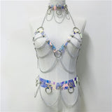 Holographic Choker Harness Set -