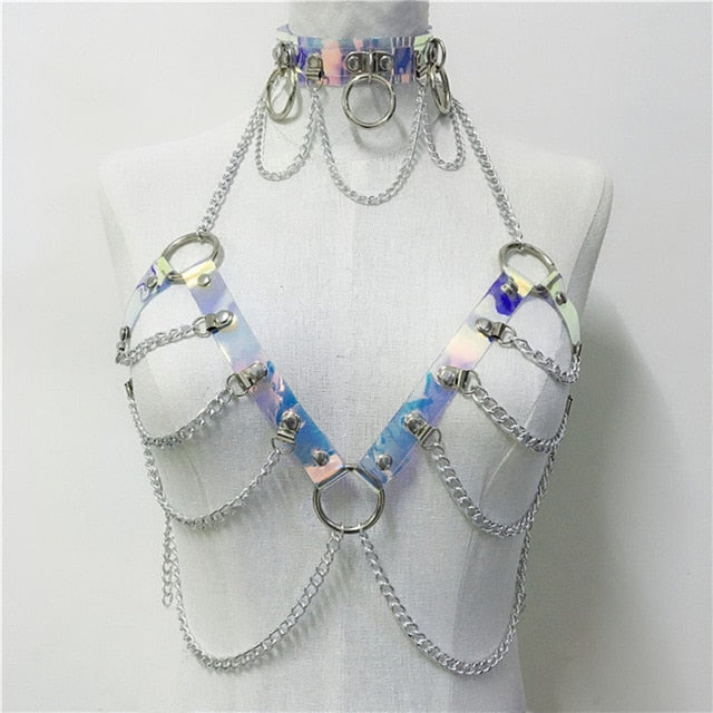 Holographic Choker Harness Set -