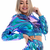 Sexy Cropped Holographic Hoodies - Metallic Festival Hoodie