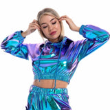 Sexy Cropped Holographic Hoodies - Metallic Festival Hoodie