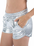 Women Metallic Shorts Elastic Waist