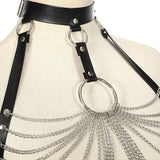 Goth Leather Chain Harness - Black - White - Red
