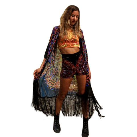 Women Floral Print Chiffon Shawl Kimono Cardigan Cover up