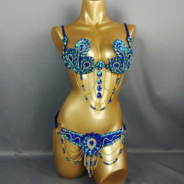 Belly Dance Costume set Bra Belt & Accessories BLUE