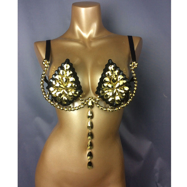 Samba Carnivel Wire Bra and Belt Rainbow Stone Feather FREE SHIPPING CB007  Black and Gold Blue Color 