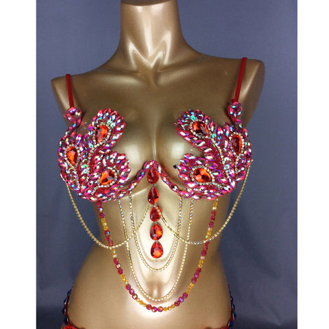 Samba Carnival Bra Rainbow Red Stone Belly dancing WIRE BRA